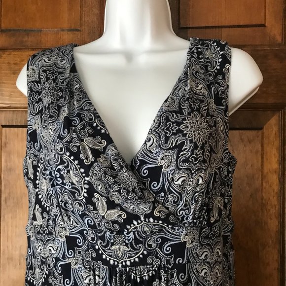 Charter Club Navy w/White & Light Blue Paisley Sleeveless Maxi Dress PM - Picture 3 of 13